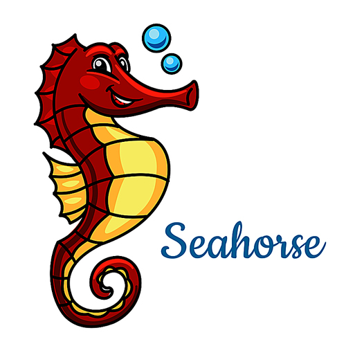 Tropical marine seahorse fish cartoon character. Use as zoo aquarium mascot or t-shirt  design