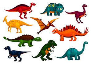 Dinosaurs cartoon collection. Cute t-rex, tyrannosaurus, pterosaur, pterodactyl toy characters. Vector animals