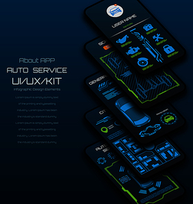 Design of Mobile Applications of Car Service. Scanning, Monitoring, Security User Interface - Illustration Vector