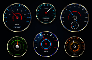 Set Speedometers, Icon group with Dials, Panel Control, Indicator - Illustration Vector