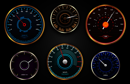Collection Speedometers, Pointers, Counters, Panel Control, Indicators - Illustration Vector