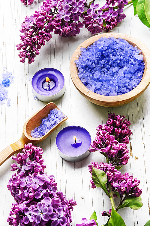 marine bath salt with the aroma of fresh blooming lilacs