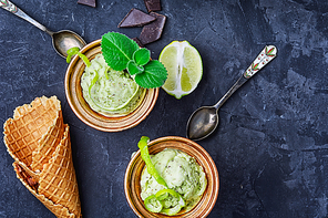 summer ice cream flavored with lime and mint