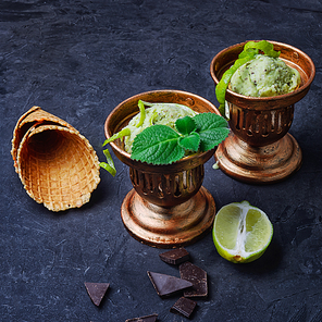 Dessert of the summer ice cream with lime and chocolate