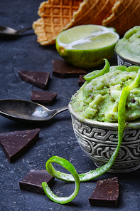 summer pistachio ice cream with lime and chocolate