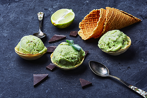 summer ice cream with lime and chocolate