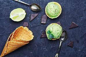 summer ice cream with lime and chocolate