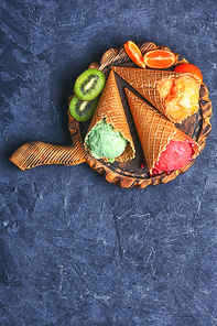 summer ice cream flavored with kiwi and tangerine