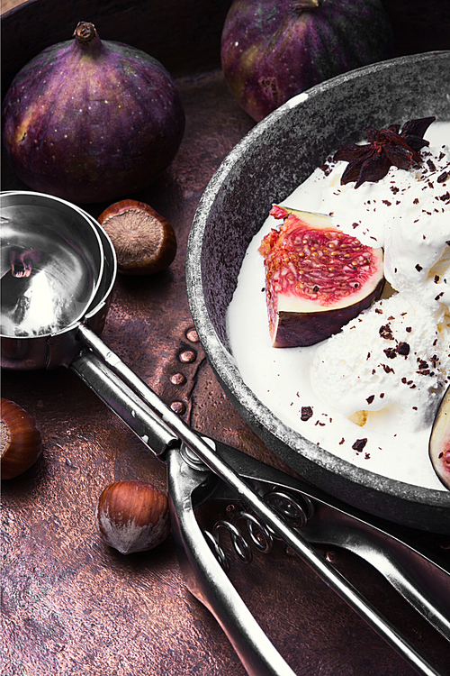 appetizing vanilla ice cream with fig fruits