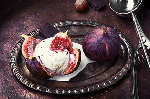 dessert ice cream with figs in retro style