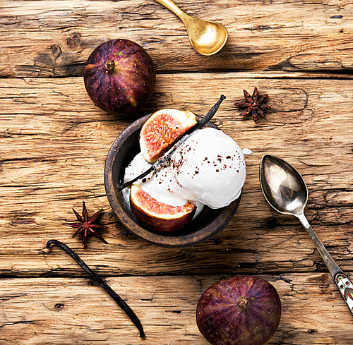 dessert ice cream with figs in retro style