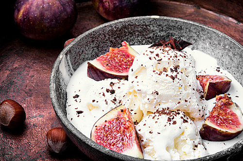 sundae dessert ice cream with figs in retro style