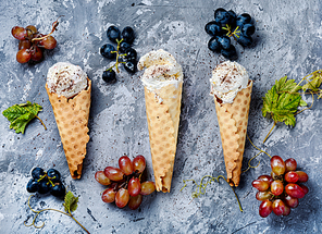 Ice cream cone vanilla and grape flavor. Summer menu concept