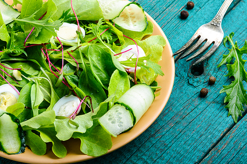 Fresh green mix salad with microgreens.Freshness and healthy salad
