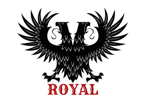 royal eagle icon with mythical double headed black bird standing with wings spread. symbol of courage and power for heraldic coats of arms or  design usage