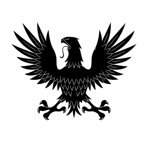 king of heaven medieval heraldic symbol of black eagle in defensive posture, showing talons with raised wings. may be use as  or t-shirt  design