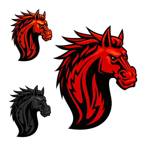 fierce powerful horse head chess stylized emblems set. vector icons of spiky fire mane for sport club emblem, team shield, icon, badge, label,