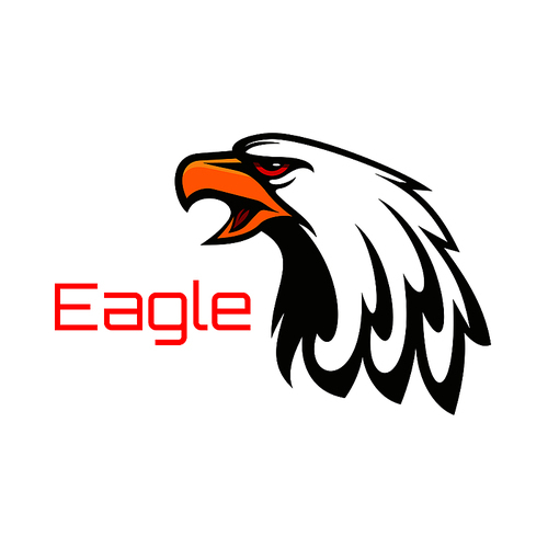 eagle harsh crying. vector emblem of hawk with open beak. heraldic label for team mascot shield, icon, badge, . falcon symbol for scout, sport, guard, club identity icon
