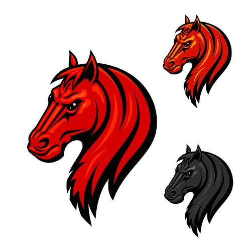 horse head emblem with fierce black eyes. aggressive powerful mustang vector icon for hippodrome, sport club emblem, team shield, badge, label,