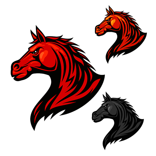 furious horse head icon. stylized fire flaming stallion vector emblems. aggressive powerful mustang symbol for sport club emblem badge, team shield, label,