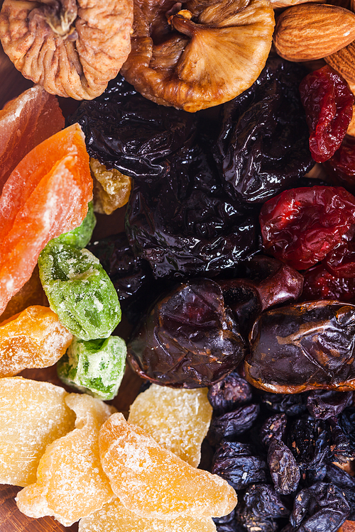 Dry fruits close up top view as a background