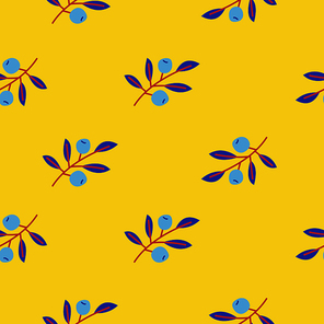Cute floral seamless pattern with branches and berries. On yellow background. For printing on paper, textiles. Vector illustration.