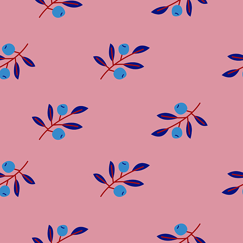 Cute floral seamless pattern with branches and berries. On a pink background. For printing on paper, textiles. Vector illustration.