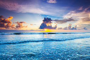 Radiant colorful sea beach sunset on Bali, Indonesia