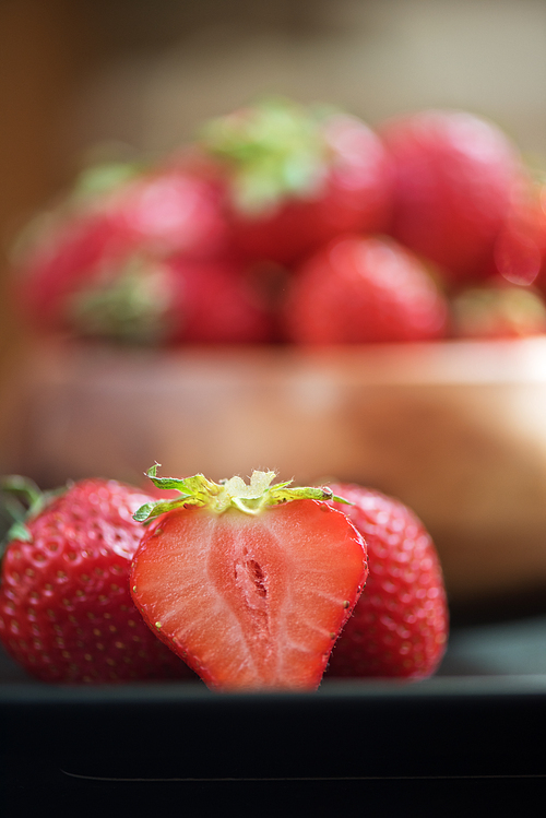 Fresh ripe strawberry in a glass