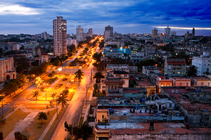Cuba. Night Havana. The top view on the avenue Presidents.