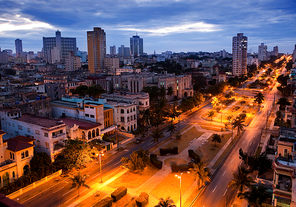 Cuba. Night Havana. The top view on the avenue Presidents.