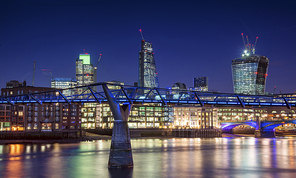 London city night skyline landscape with glowing city lights