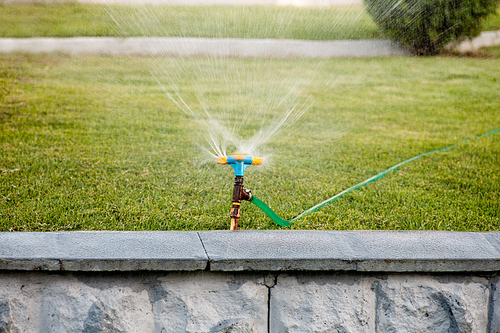 Automatic spinning sprinkler working in park