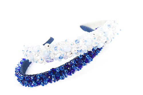 Two blue jewelry headbands for female hair