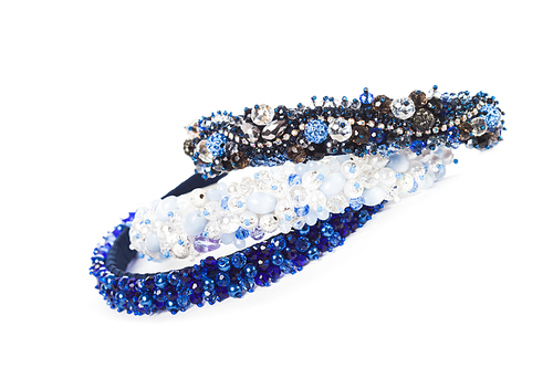 Three blue jewelry headbands for female hair