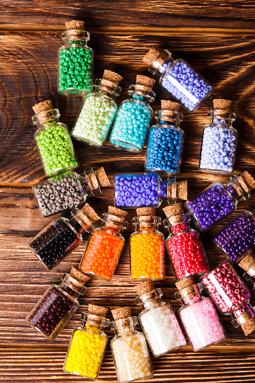 Beads in the vintage mini glass bottles