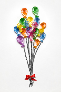 Creative concept photo of balloons made of paper on white background.