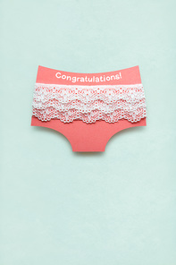 Creative photo of panties made of paper on mint background.