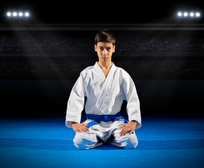 Boy martial arts  fighter at sports hall