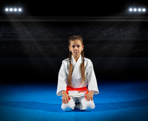 Girl martial arts  fighter at sports hall