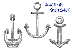 isolated vintage marine anchors in sketch style. for adventure, sea journey theme or  design usage.