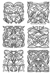 Heron, stork and crane birds ornaments or patterns for celtic or irish style design and embellishment. Vintage stylized ornament, may be used as a totem or tattoo