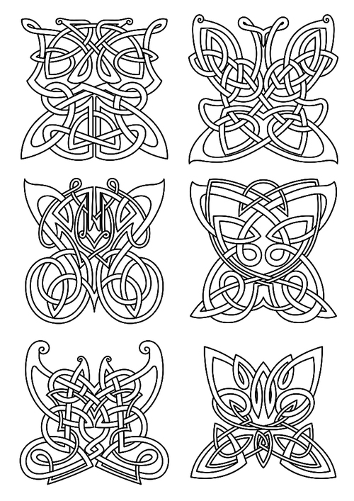 butterfly insect tribal celtic ornaments set with swirl wings and bodies. for ,  or religious art design