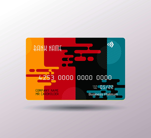 Credit card bright puzzle design  with shadow. Detailed abstract credit card concept  for business, payment history, shopping malls, web, .
