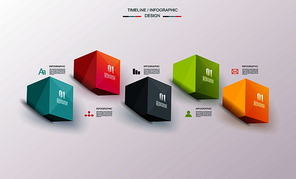 Business Design Template with bright 3d cubes. Can be used for step lines, number levels, timeline, diagram, web design.