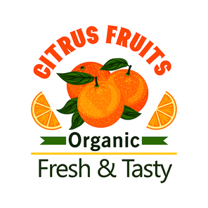 Citrus Fruits poster. Orange fruit vector icon for juice label, drink sticker, grocery, farm store, packaging, advertising