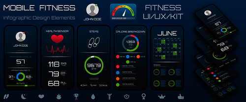 Application on the Smart Phone to Track Steps. App for Fitness - Illustration Vector