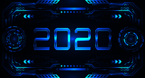 HUD UI Futuristic Frame with Text 2020, Happy New Year. Technology Background - Illustration Vector