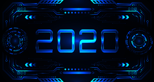 HUD UI Futuristic Frame with Text 2020, Happy New Year. Technology Background - Illustration Vector