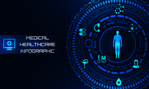 HUD Interface Virtual Future System Health Care. Science Background - Illustration Vector
